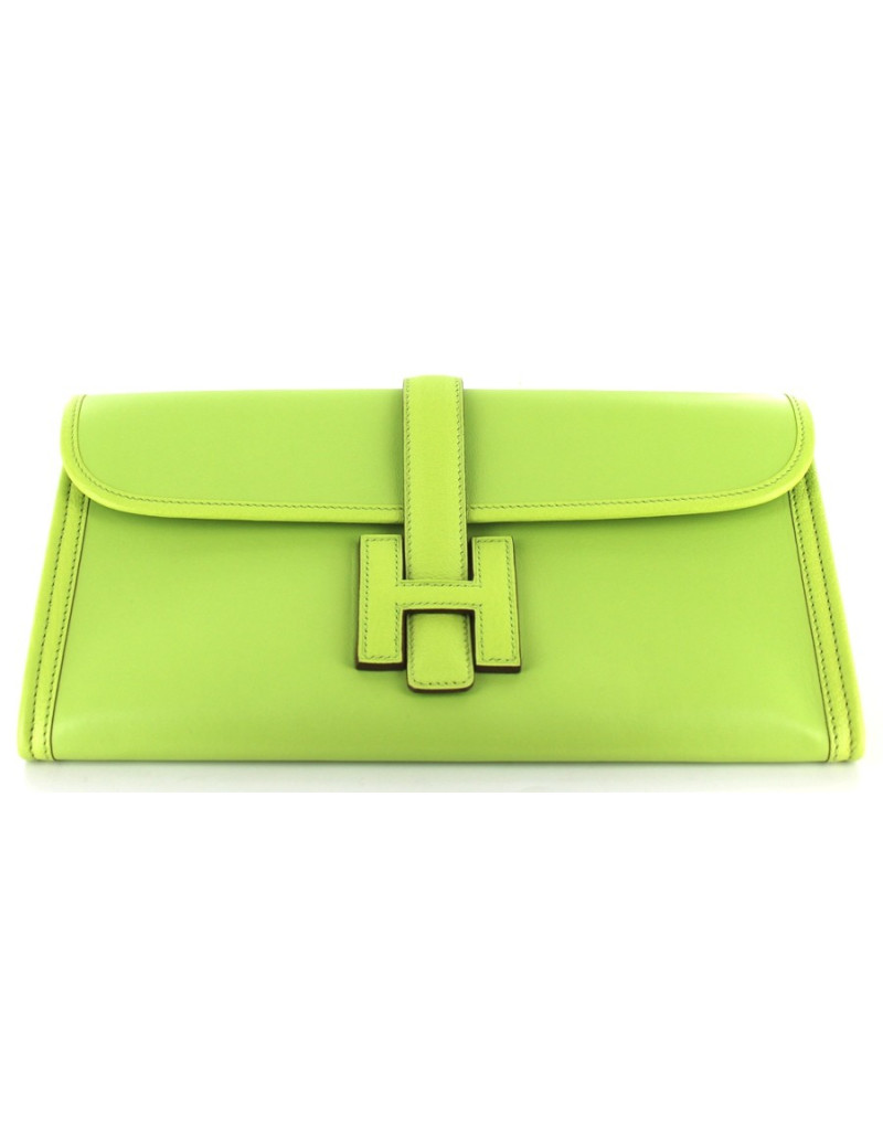 Pochette JIGE HERMES moyen modèle en cuir vert pomme acidulée