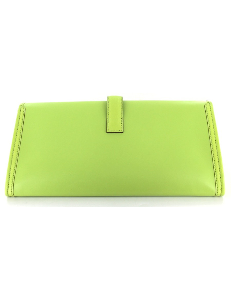Pochette JIGE HERMES moyen modèle en cuir vert pomme acidulée