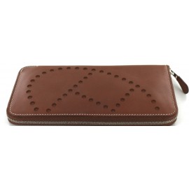 Wallet EVELYN HERMES leather brown box
