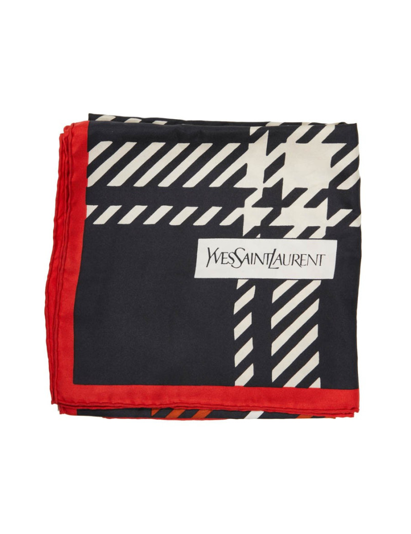 foulard YVES SAINT LAURENT soie noir blanc rouge