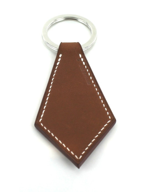 Porte-clés HERMES TAB en cuir marron foncé