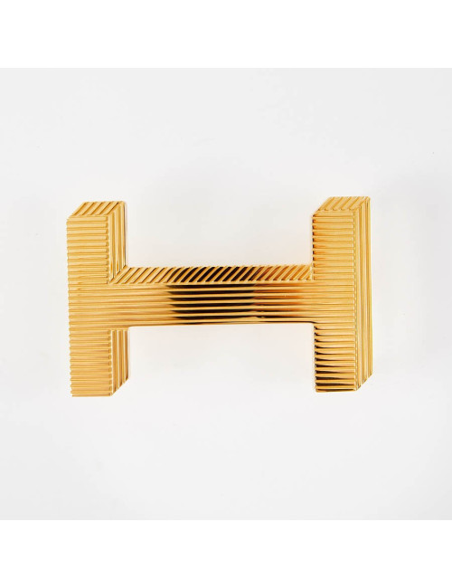 Boucle de ceinture HERMES striée dorée