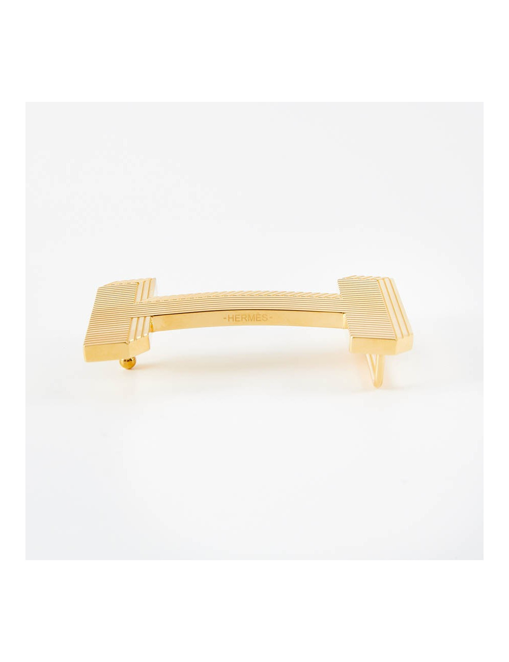 Boucle de ceinture HERMES striée dorée