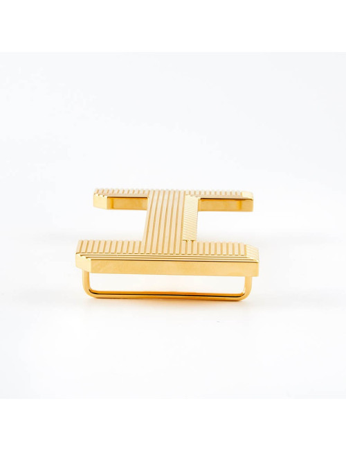 Boucle de ceinture HERMES striée dorée