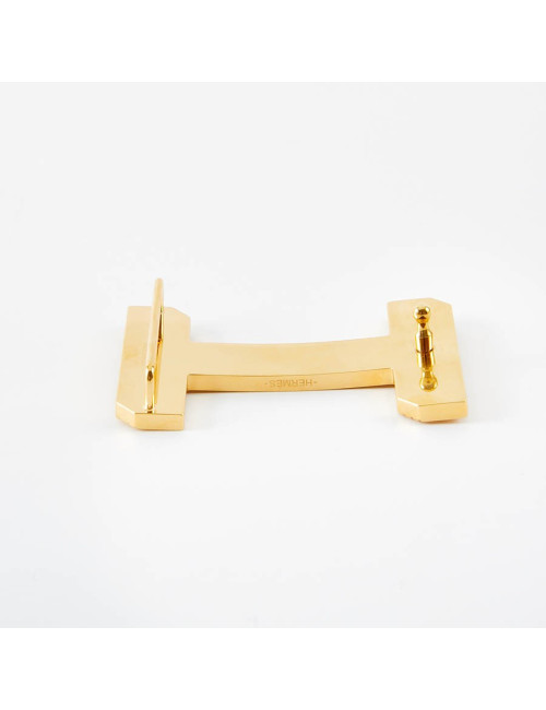 Boucle de ceinture HERMES striée dorée