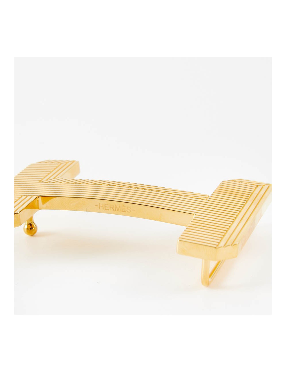 Boucle de ceinture HERMES striée dorée