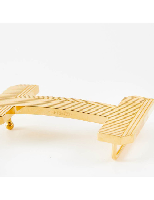Boucle de ceinture HERMES striée dorée