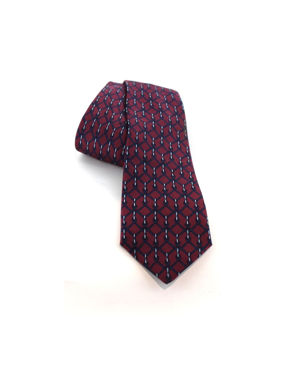 Cravate HERMES en soie rose et bleue barbelé 