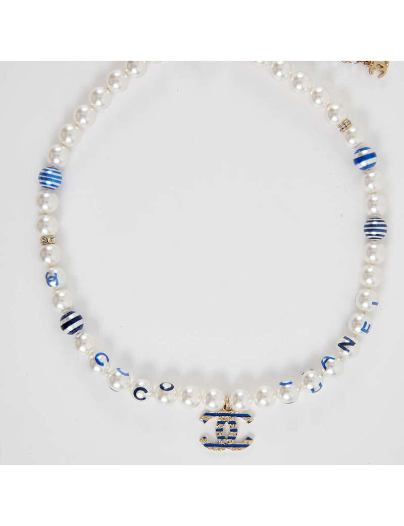 Collier CHANEL perles nacrées et bleues