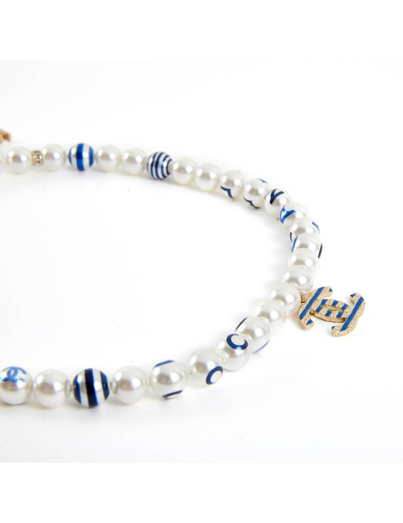 Collier CHANEL perles nacrées et bleues