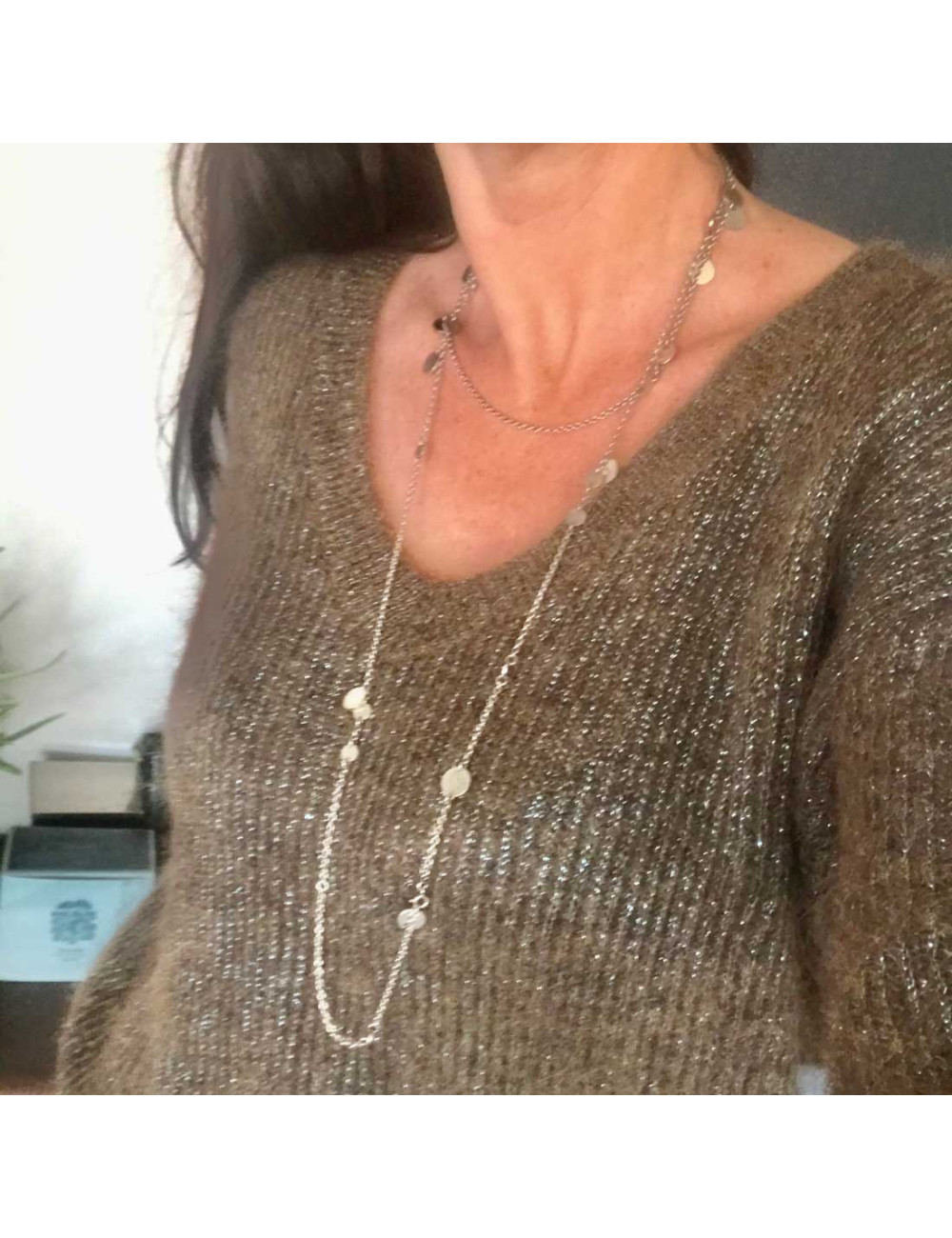 Sautoir Confettis HERMES argent et or GM