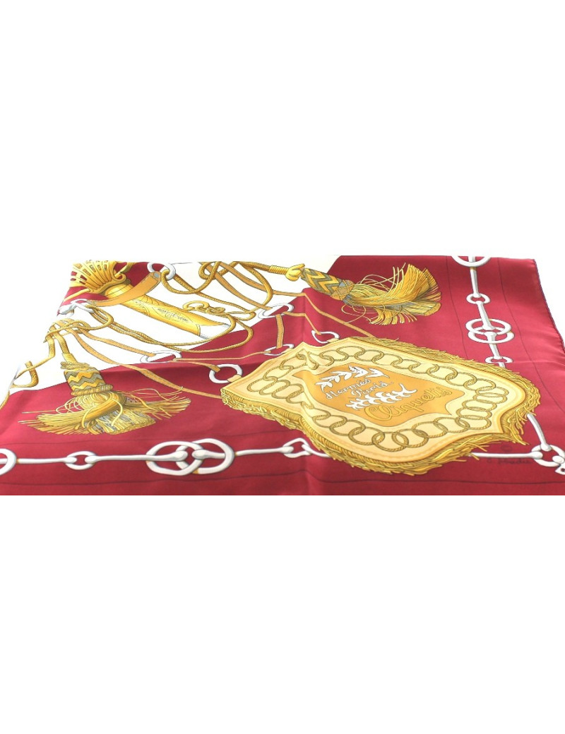 Foulard HERMES Cliquetis en soie bordeaux crème et doré