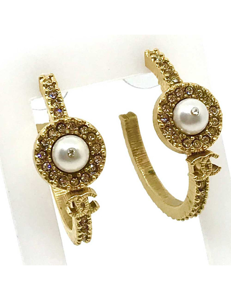 Créoles CHANEL Strass et perles nacrées