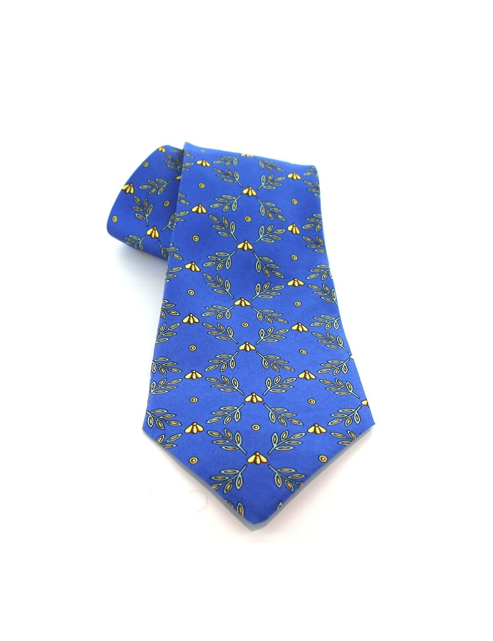 Cravate HERMES en soie bleue imprimé abeilles