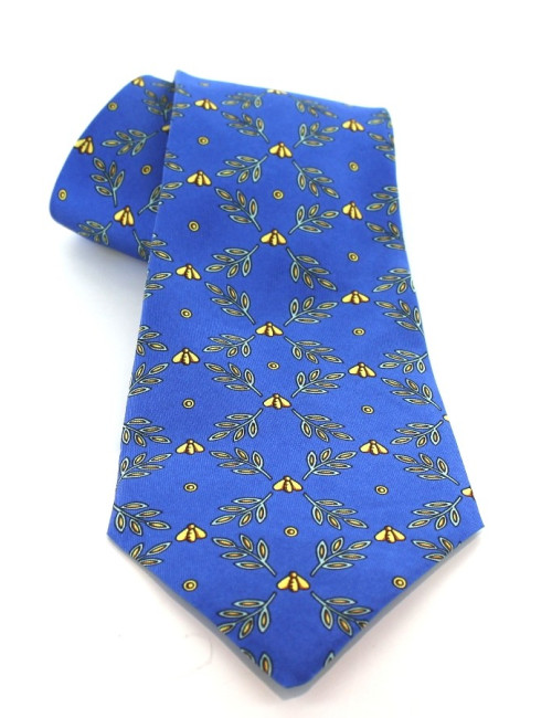 Cravate HERMES en soie bleue imprimé abeilles