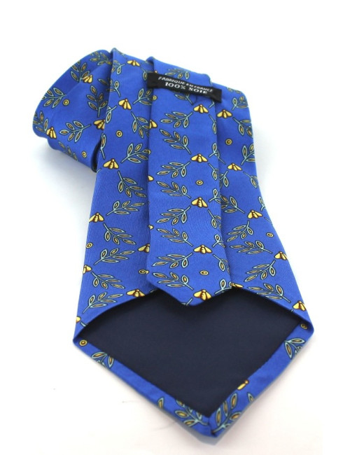 Cravate HERMES en soie bleue imprimé abeilles