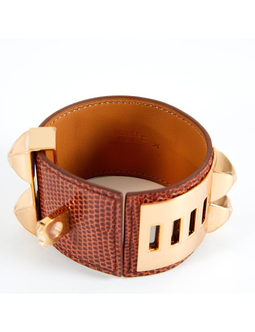 Bracelet collier de chien HERMES lézard niloticus étrusque PM