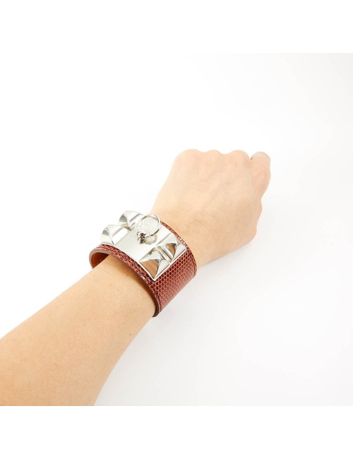 Hermes lizard Collier de chien T 1 silver