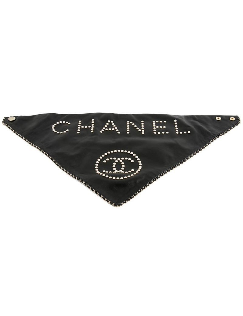 Bandana CHANEL cuir d'agneau clouté noir