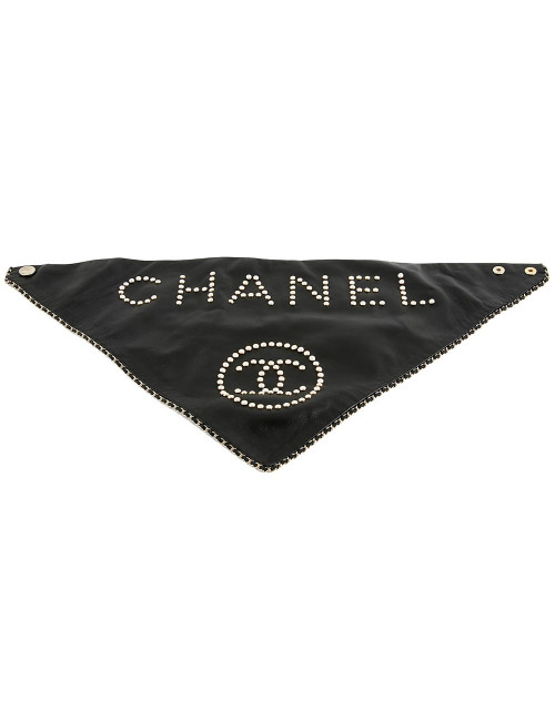 Bandana CHANEL cuir d'agneau clouté noir