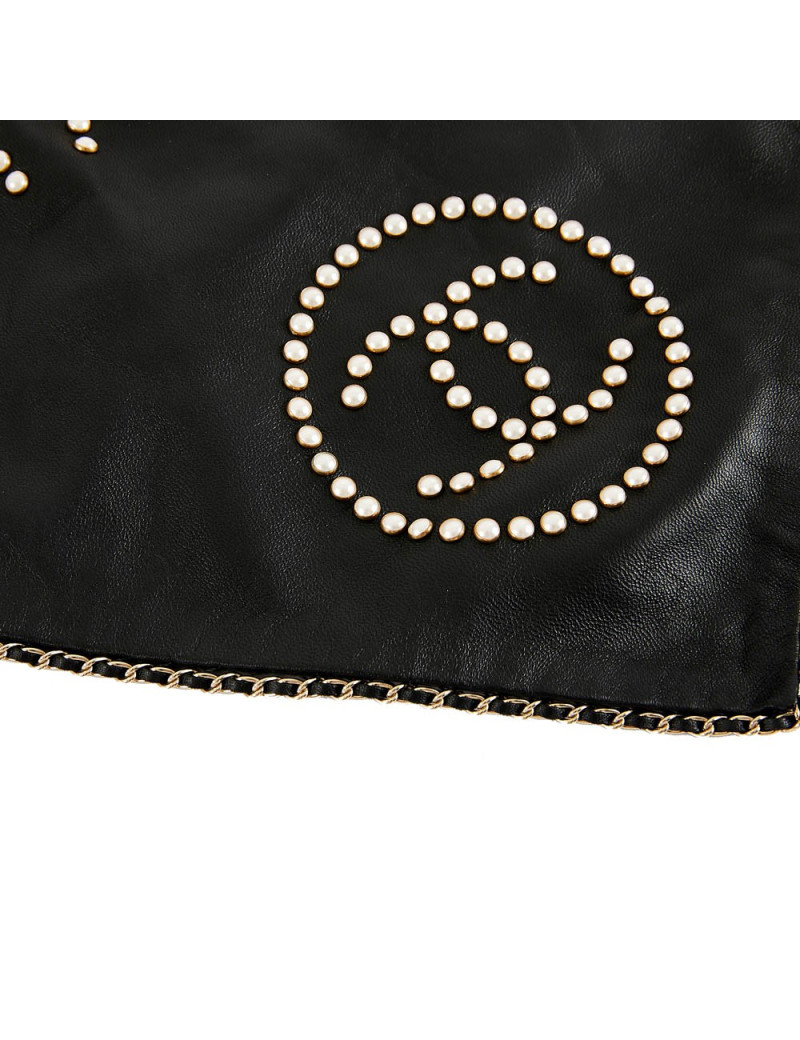 Bandana CHANEL cuir d'agneau clouté noir