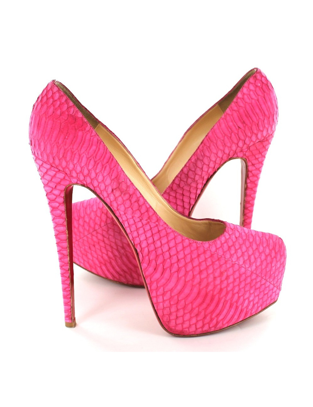 Escarpins CHRISTIAN LOUBOUTIN dafodile en python rose T 40