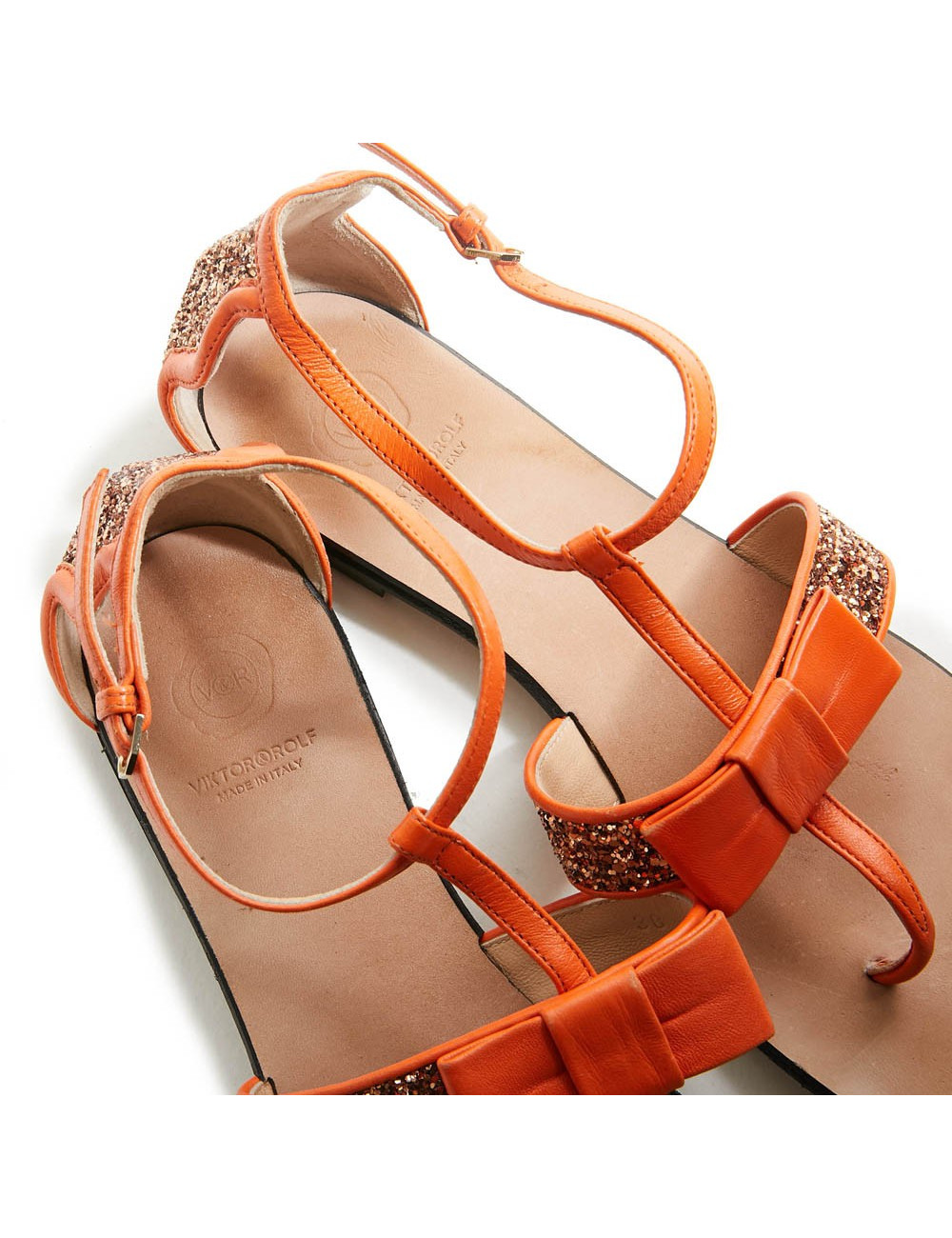 Sandales plates T 38 VIKTOR ROLF cuir et paillettes oranges