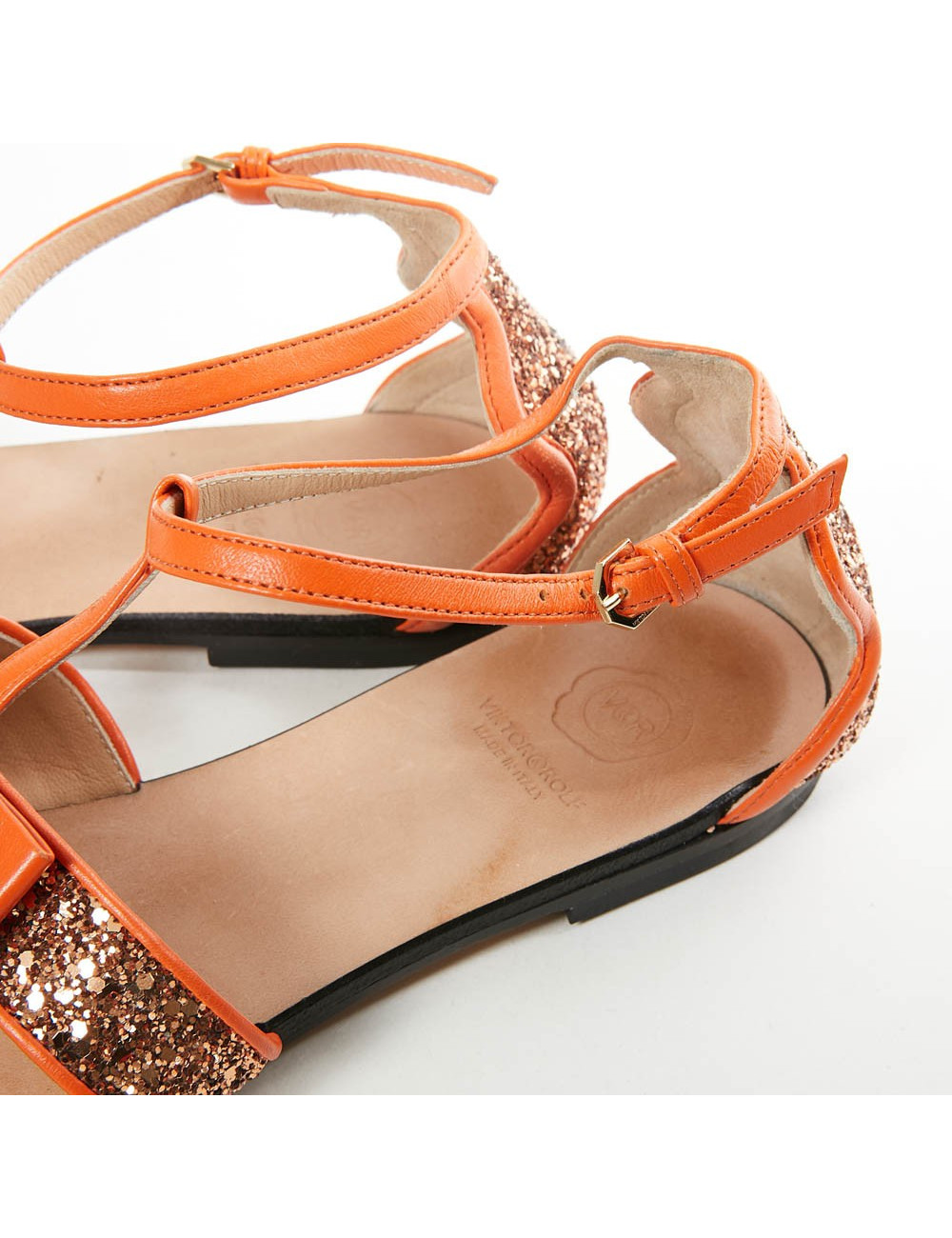 Sandales plates T 38 VIKTOR ROLF cuir et paillettes oranges