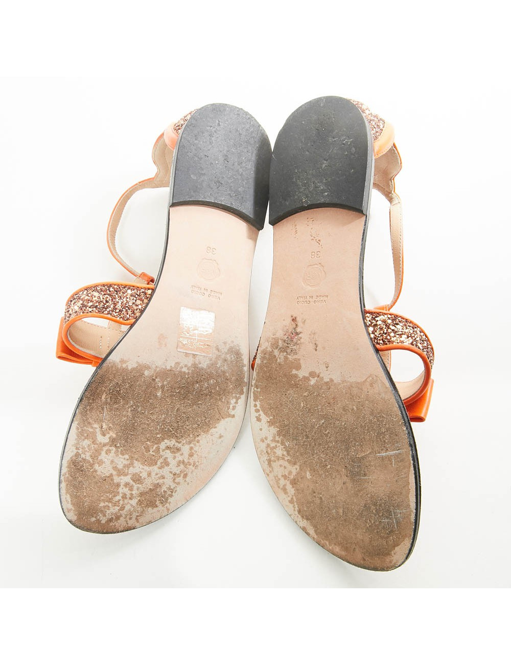 Sandales plates T 38 VIKTOR ROLF cuir et paillettes oranges