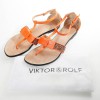 Sandales plates T 38 VIKTOR ROLF cuir et paillettes oranges