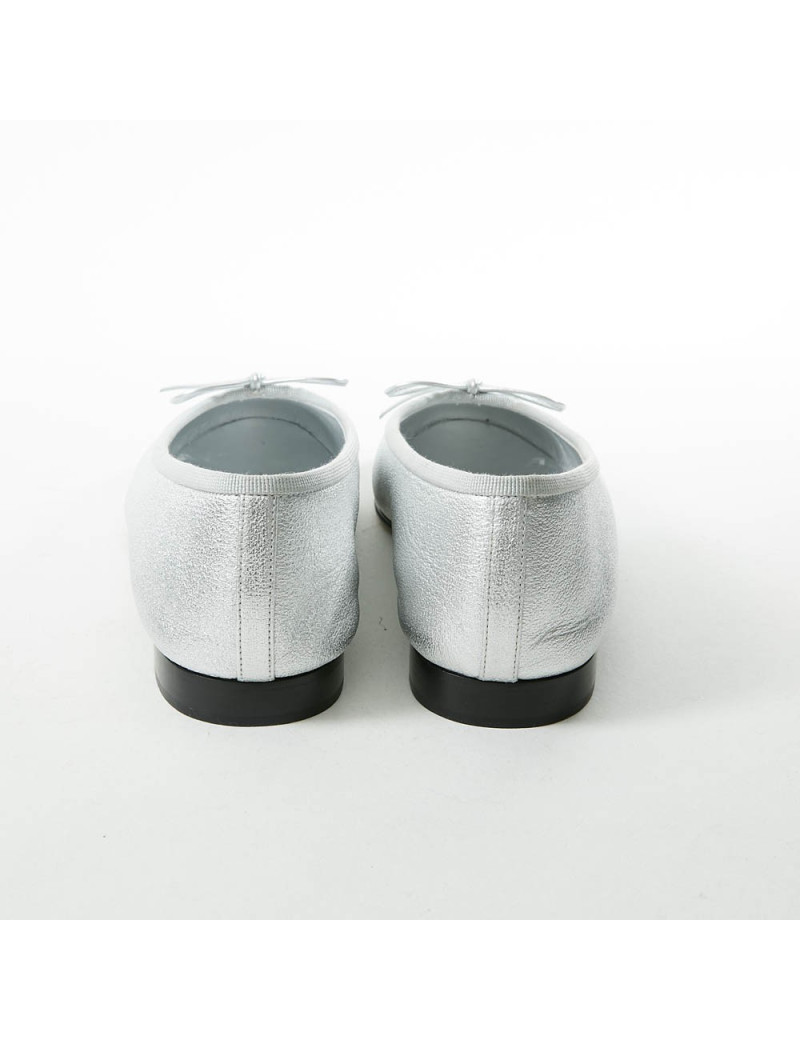 Ballerines T38.5 CHANEL cuir bicolore argent noir