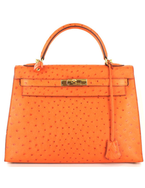 KELLY 32 HERMES en autruche orange