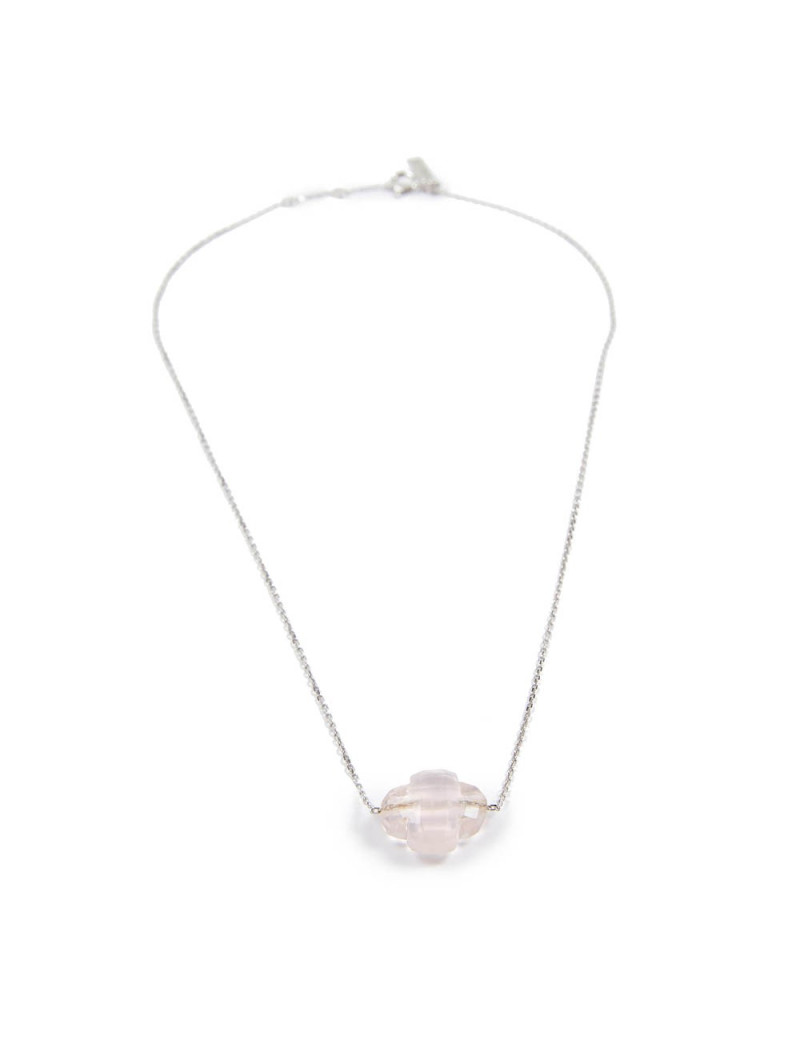 MORGANNE BELLO Petit collier or blanc quartz rose 