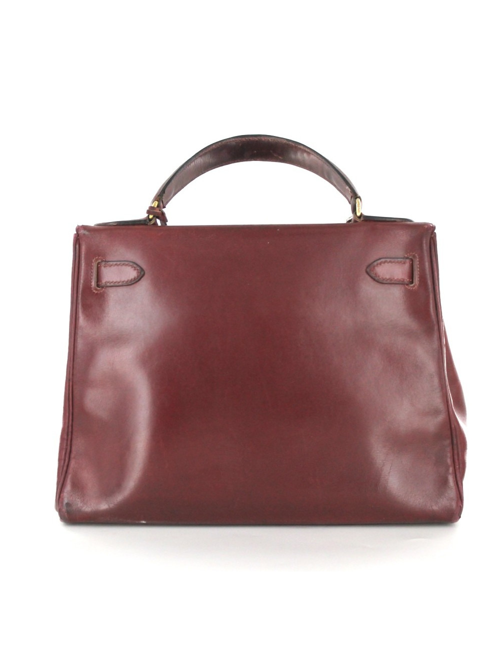 KELLY 28 HERMES vintage en cuir bordeaux bijouterie dorée