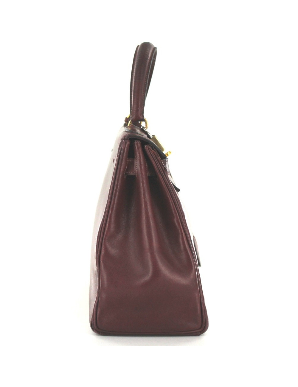 KELLY 28 HERMES vintage en cuir bordeaux bijouterie dorée