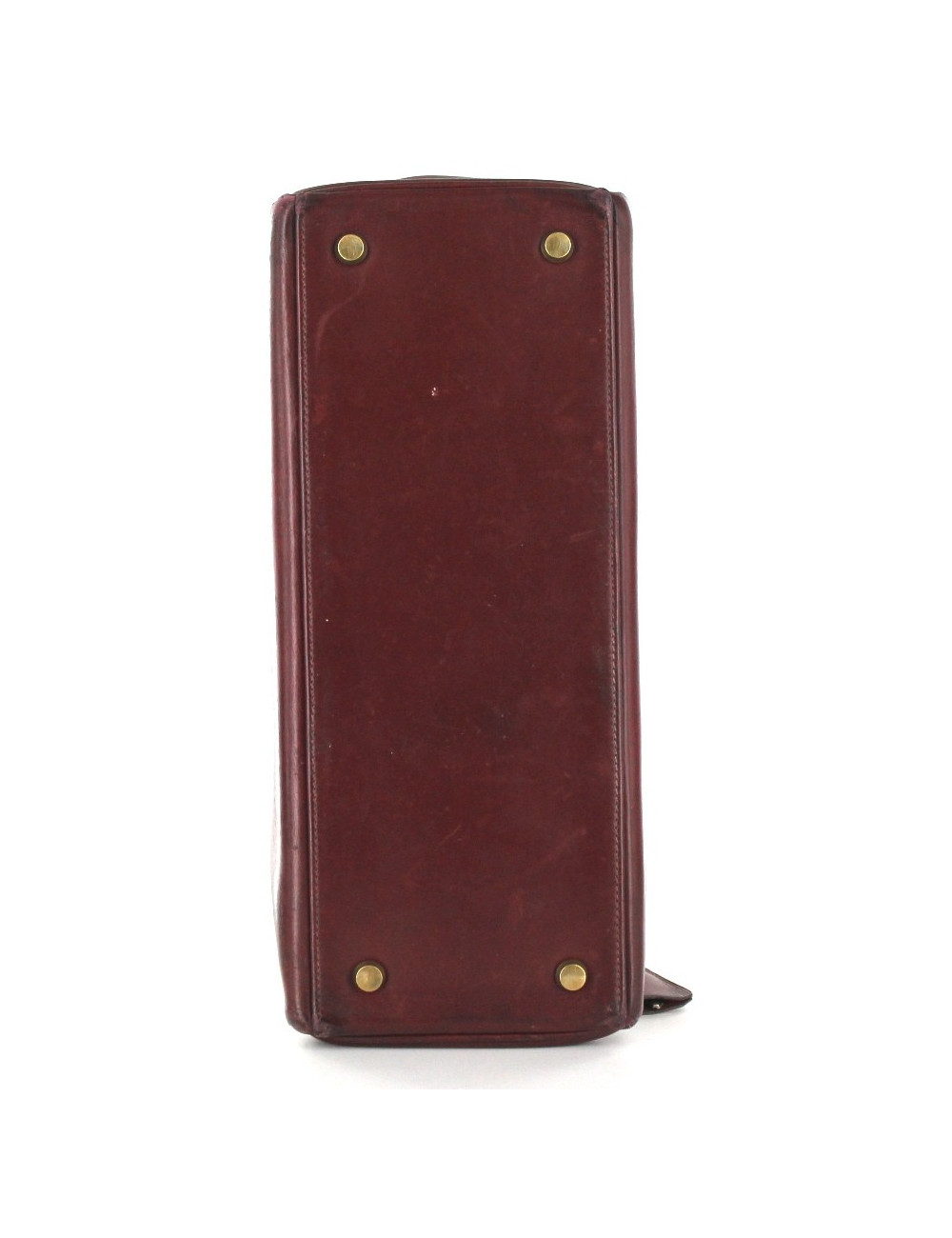 KELLY 28 HERMES vintage en cuir bordeaux bijouterie dorée