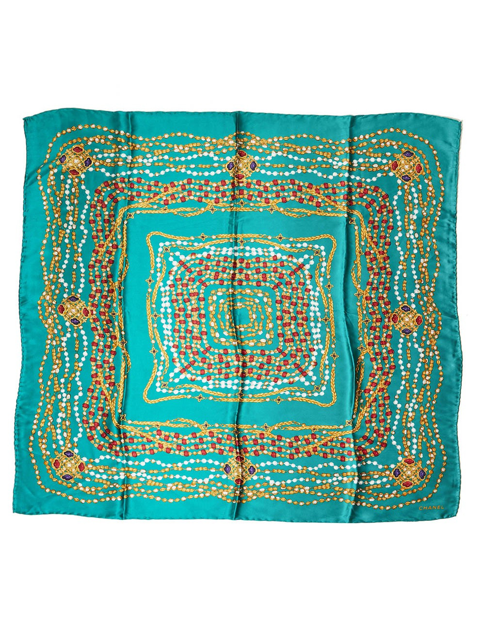 Carré CHANEL soie 100% motifs sautoirs vintage