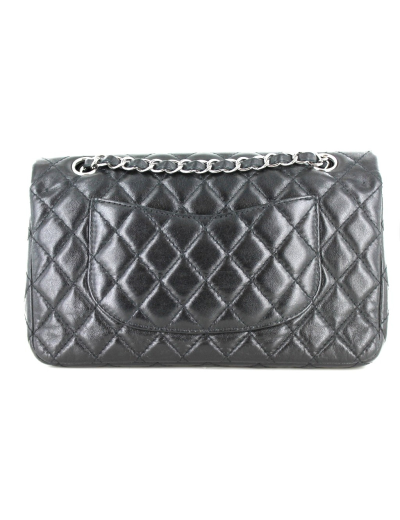 Sac CHANEL TIMELESS en cuir d'agneau noir et chaîne argent