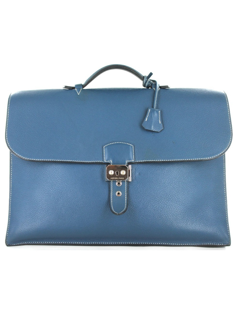 Malette HERMES en cuir bleu cobalt 