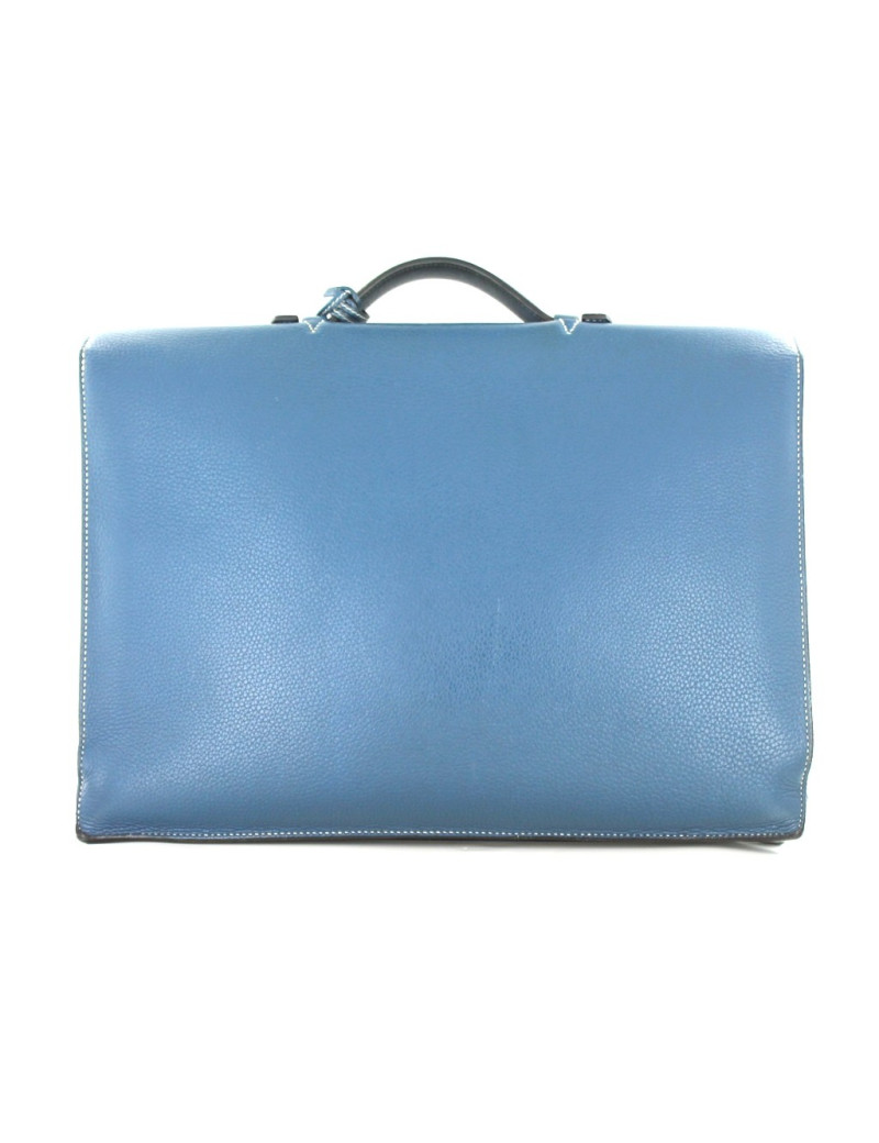 Malette HERMES en cuir bleu cobalt 