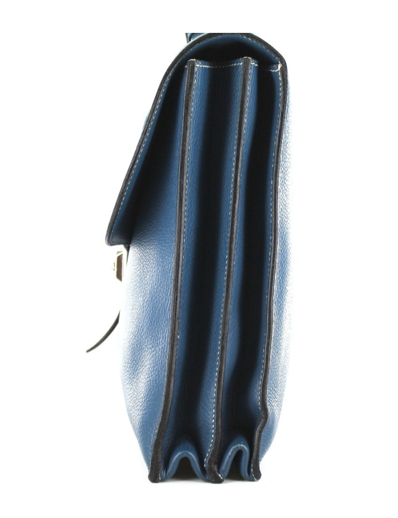 Sac à dépêches HERMES double-soufflet en cuir bleu  