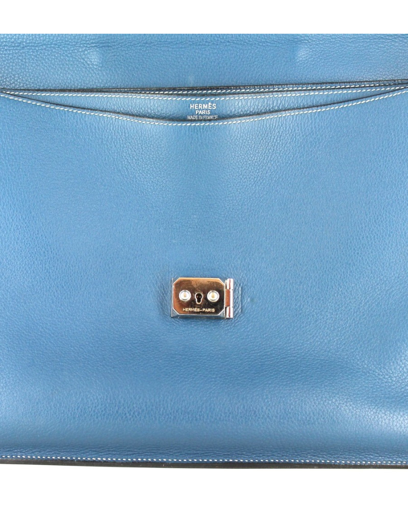 Malette HERMES en cuir bleu cobalt 