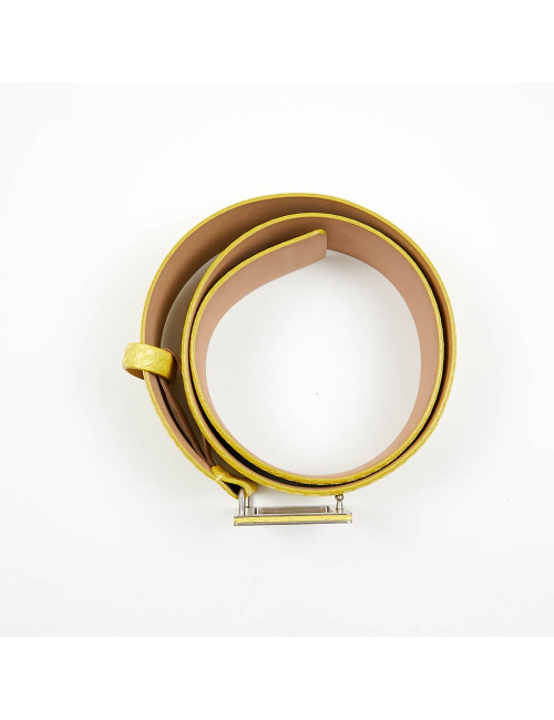 Ceinture CHANEL cuir façon lézard jaune