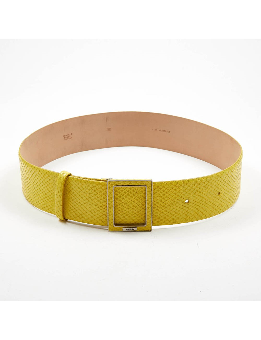 Ceinture CHANEL cuir façon lézard jaune