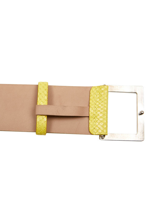 Ceinture CHANEL cuir façon lézard jaune