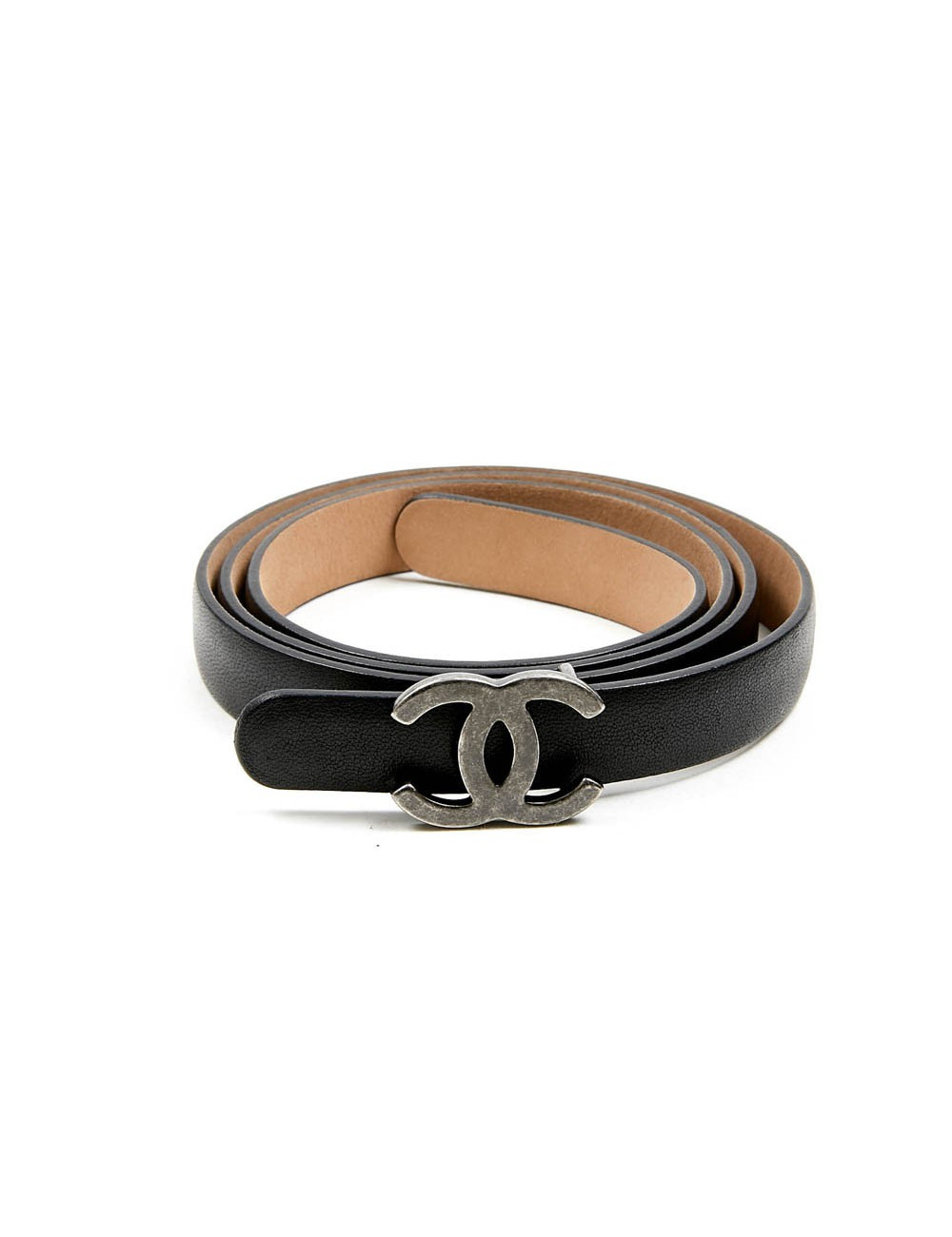 Ceinture fine CHANEL cuir d'agneau noir