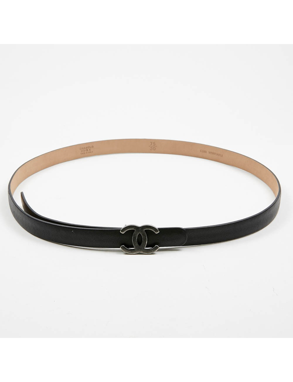 Ceinture fine CHANEL cuir d'agneau noir