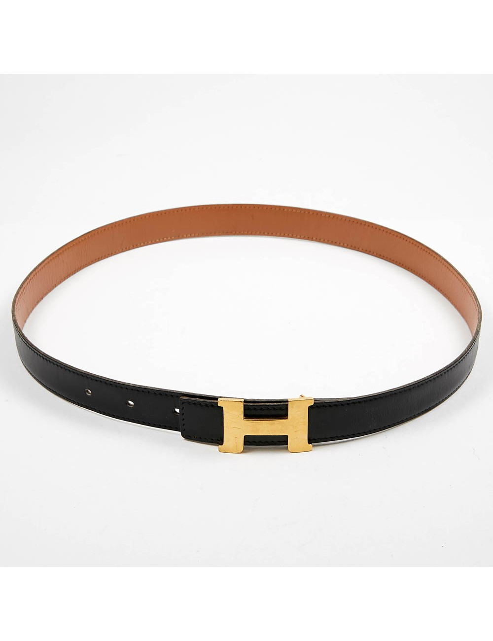 Fine ceinture HERMES cuir box noir 78 cm