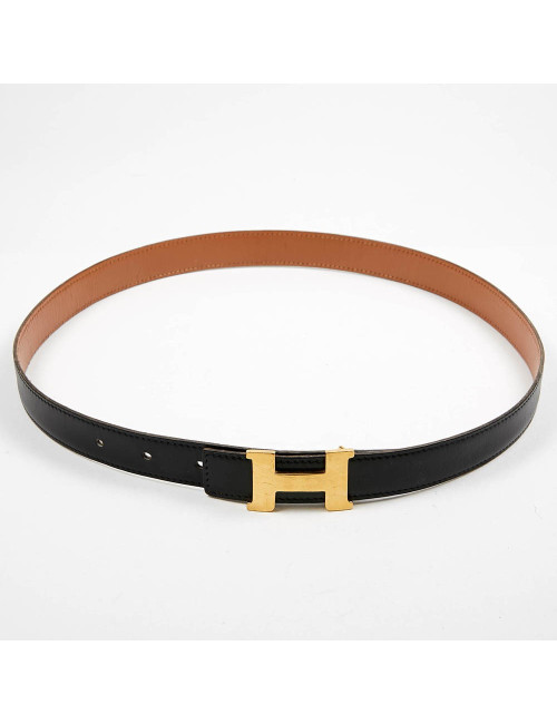 Fine ceinture HERMES cuir box noir 78 cm