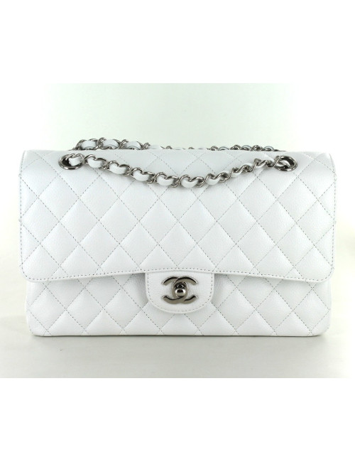 Sac CHANEL TIMELESS en veau grainé blanc chaîne argent